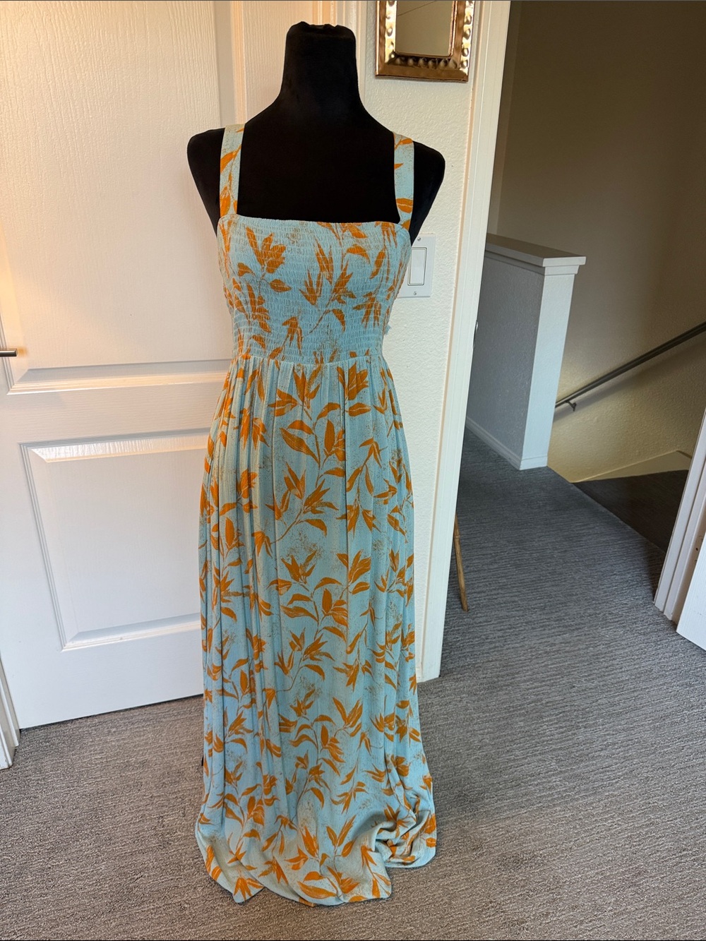 Forever 21 Light Blue Maxi Dress with Mustard Floral Print